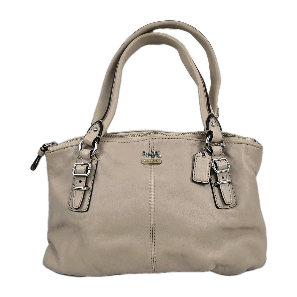 Coach Madison Mini Shoulder Bag Y2K Beige Leather Satchel Purse Buckles Vtg Y2K